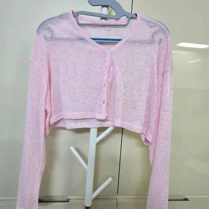 [BUNJANG] Pink Cropped Knit Cardigan / 핑크색 크롭 가디건 니트