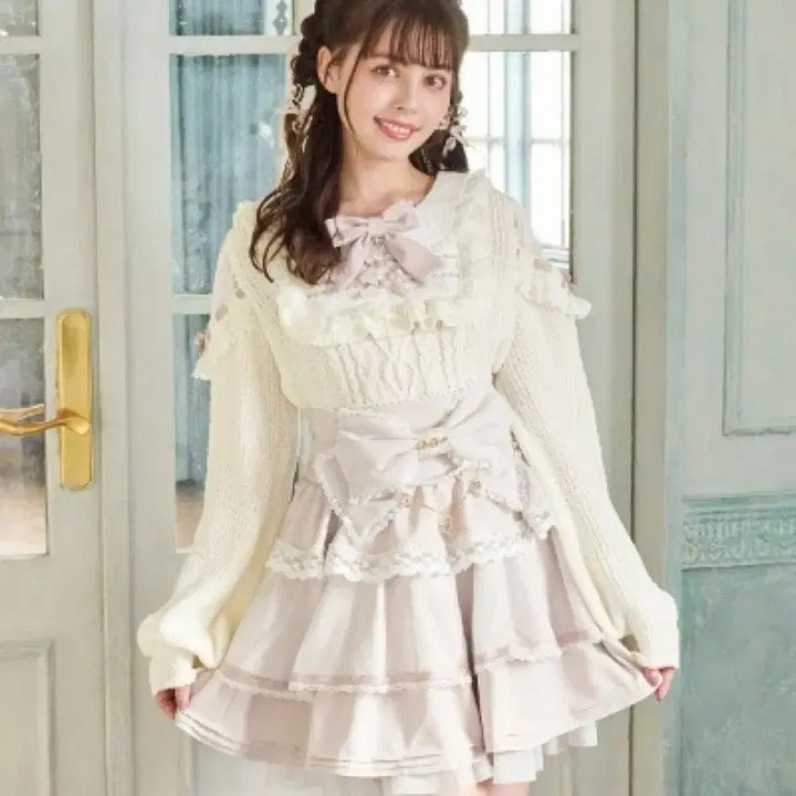 [BUNJANG] LIZLISA Square Yoke Frill Knit - Pink / 리즈리사 스퀘어 요크 프릴 니트 핑크 판매합니다!