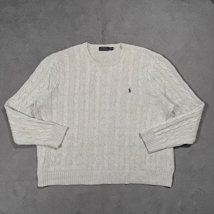 [BUNJANG] Polo Cotton Cable Knit Sweater XXL / 폴로 코튼 그레이 꽈배기 니트