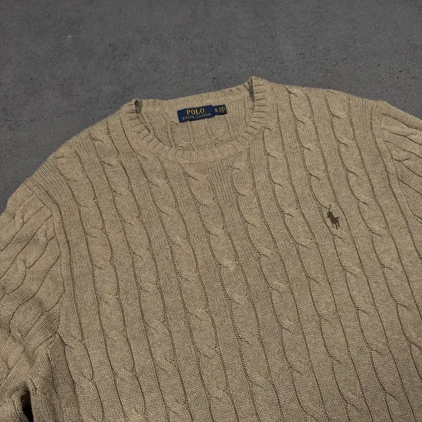 [BUNJANG] Polo Cotton Cable Knit Sweater Brown / 폴로 코튼 브라운 꽈배기 니트