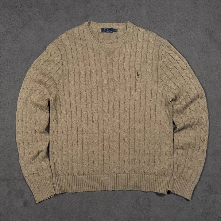 [BUNJANG] Polo Cotton Cable Knit Sweater Brown / 폴로 코튼 브라운 꽈배기 니트