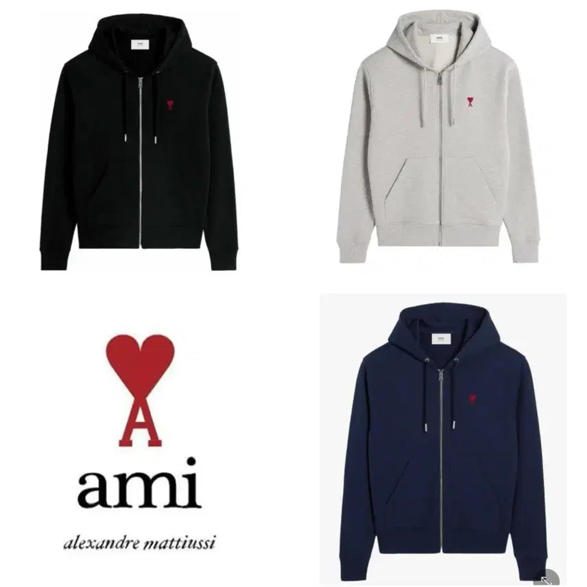 [BUNJANG] Ami Small Heart Logo Hoodie Zip-up / 무배 정품/새상품 아미 스몰 하트 로고 후드집업 블랙/그레이/네이비