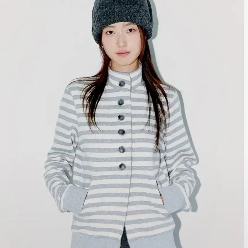 [BUNJANG] Opish Button Stripe Two-Way Zip Up / 오피쉬 BUTTON STRIPE TWO-WAY ZIP UP