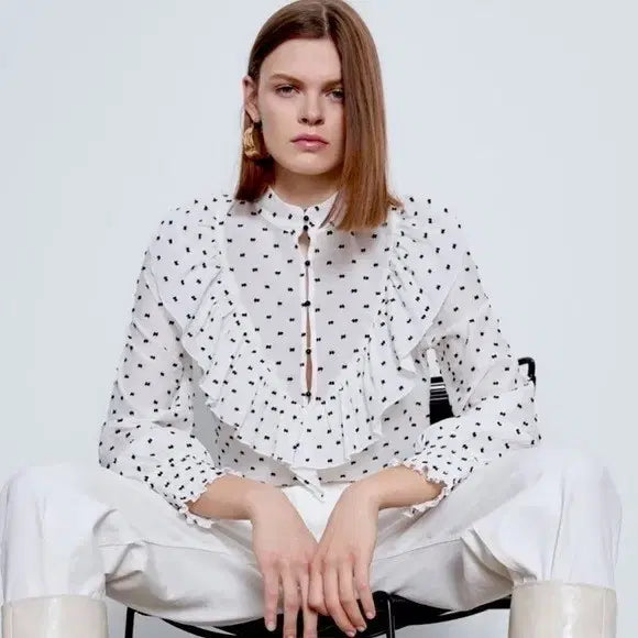 [BUNJANG] ZARA White Dot Frill Blouse / 새상품 ZARA 자라 화이트 도트 프릴 블라우스