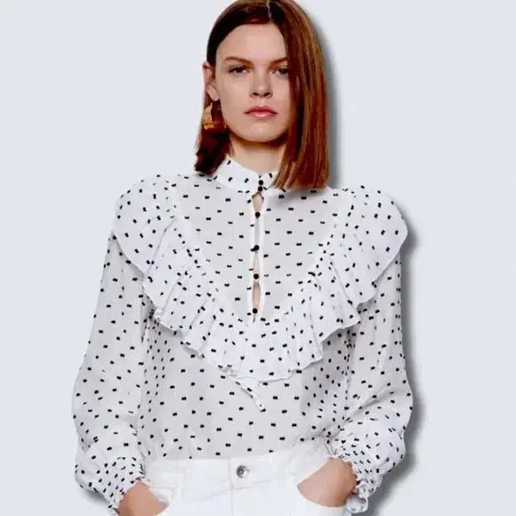 [BUNJANG] ZARA White Dot Frill Blouse / 새상품 ZARA 자라 화이트 도트 프릴 블라우스
