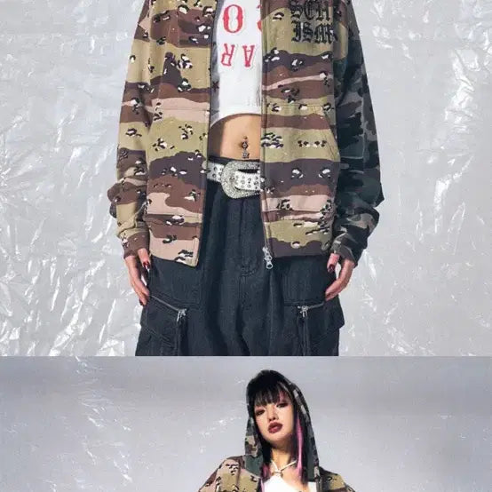 [SOLD OUT] 스키즘인듀싱 카모 후드 집업 카키 남녀공용