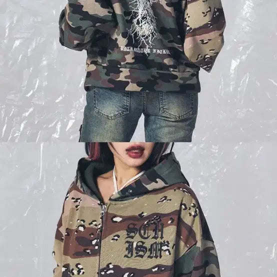 [SOLD OUT] 스키즘인듀싱 카모 후드 집업 카키 남녀공용