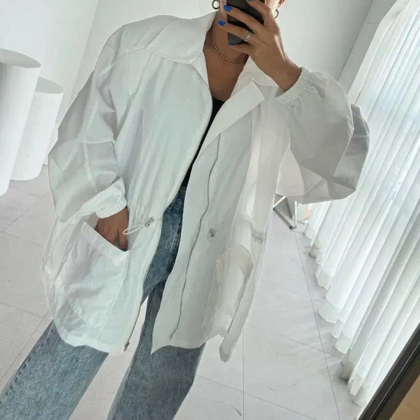 [BUNJANG] Oversized Drawstring Windbreaker Jacket / 오버핏 드로스트링 야상 집업 자켓 빅사이즈가능