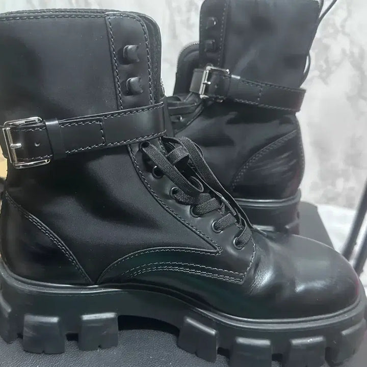 [BUNJANG] Prada Monolith Brushed Leather and Nylon Boots - Black - Size 9.5 / 프라다 모놀리스 브러쉬드 레더 앤 나일론 부츠 블랙 방탄소년단 정국 착용