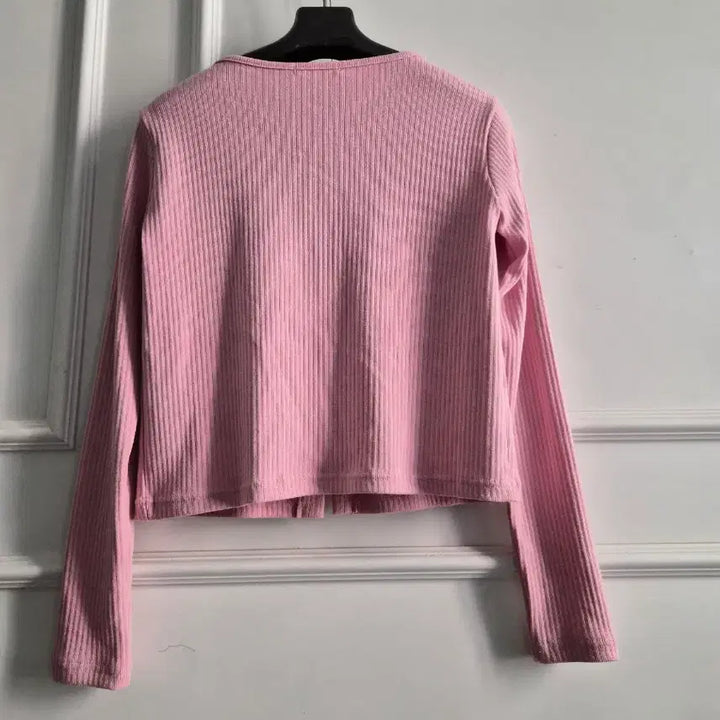 [BUNJANG] Pink Ribbed Crop Cardigan / 핑크 골지 크롭 티