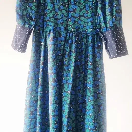 [BUNJANG] Floral Long Dress with Dot Collar / 플라워 롱 원피스 도트 카라 새옷