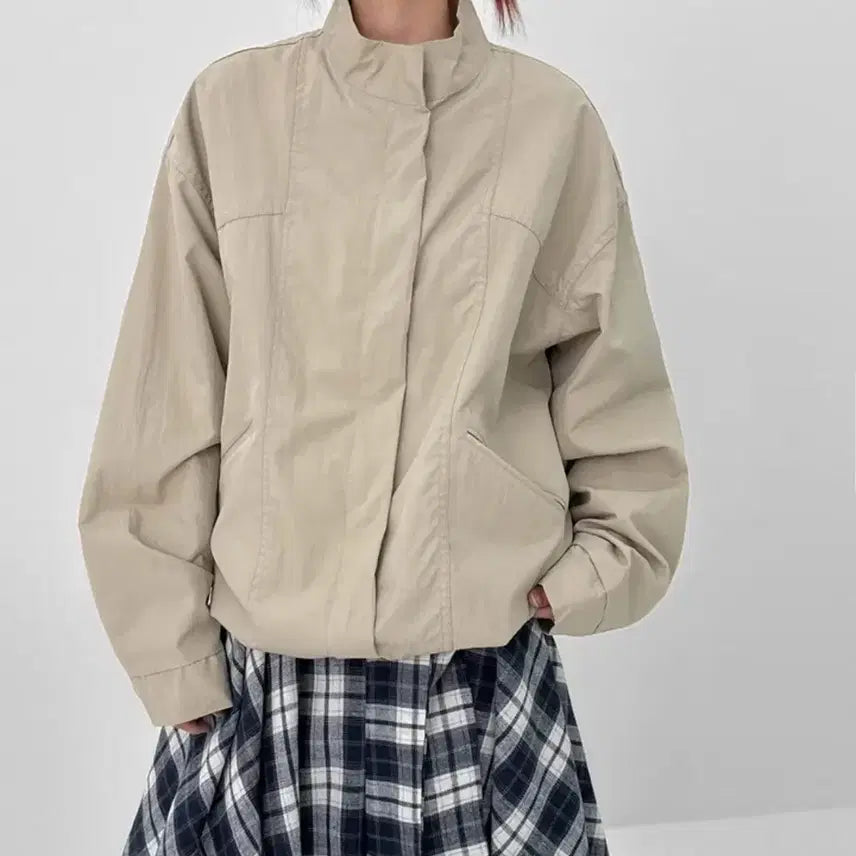 [BUNJANG] Blackup Shoulder High Neck Parka Jacket / 블랙업 숄더 하이넥 야상 점퍼