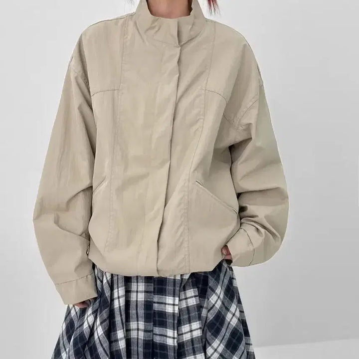 [BUNJANG] Blackup Shoulder High Neck Parka Jacket / 블랙업 숄더 하이넥 야상 점퍼