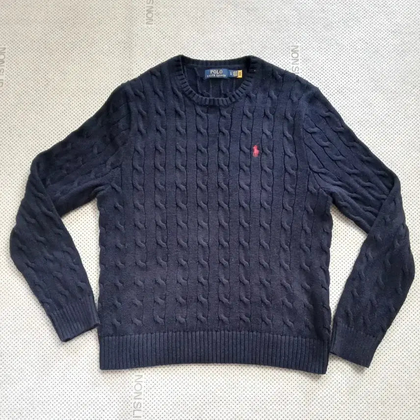 [BUNJANG] Polo Ralph Lauren Navy Cable Knit Sweater / 폴로 랄프로렌 네이비 꽈배기 니트