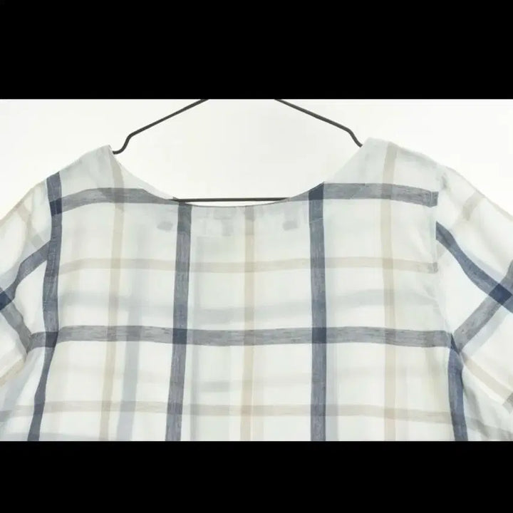 [BUNJANG] Vintage White Check Cotton Blouse / 일본빈티지 화이트 체크 반팔 코튼 블라우스
