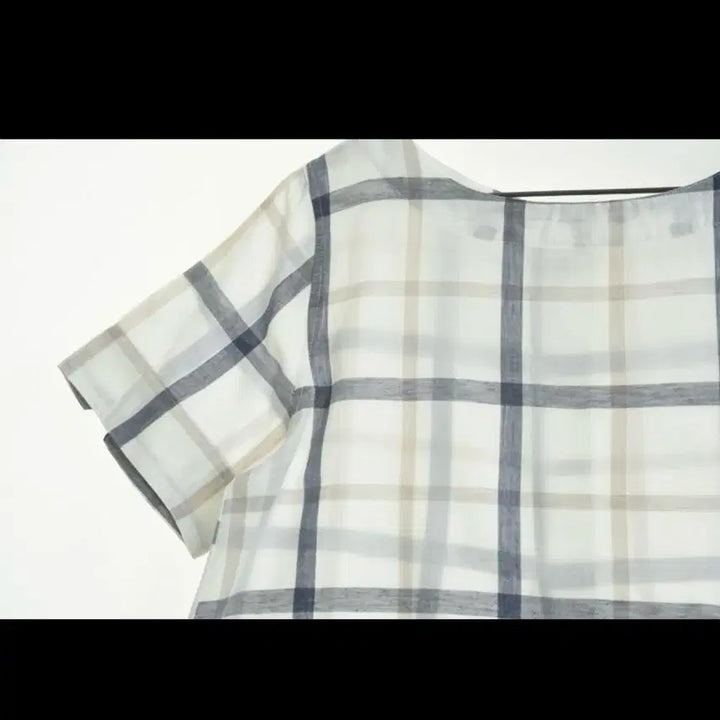 [BUNJANG] Vintage White Check Cotton Blouse / 일본빈티지 화이트 체크 반팔 코튼 블라우스
