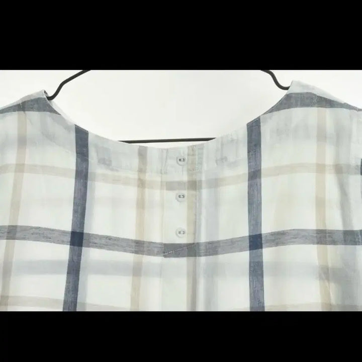 [BUNJANG] Vintage White Check Cotton Blouse / 일본빈티지 화이트 체크 반팔 코튼 블라우스