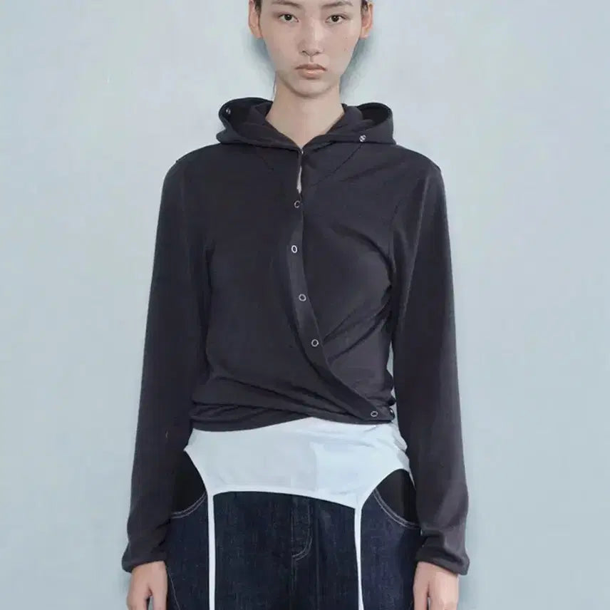 [BUNJANG] Seric Wrap Hood Cardigan Charcoal / 세릭 랩 후드 가디건 WRAP HOOD CARDIGAN CHARCOAL