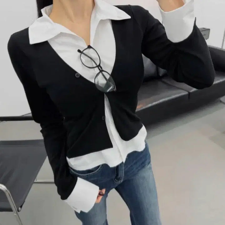 [BUNJANG] Eldin Layered Shirt Cardigan / 엘딘 레이어드 셔츠 가디건