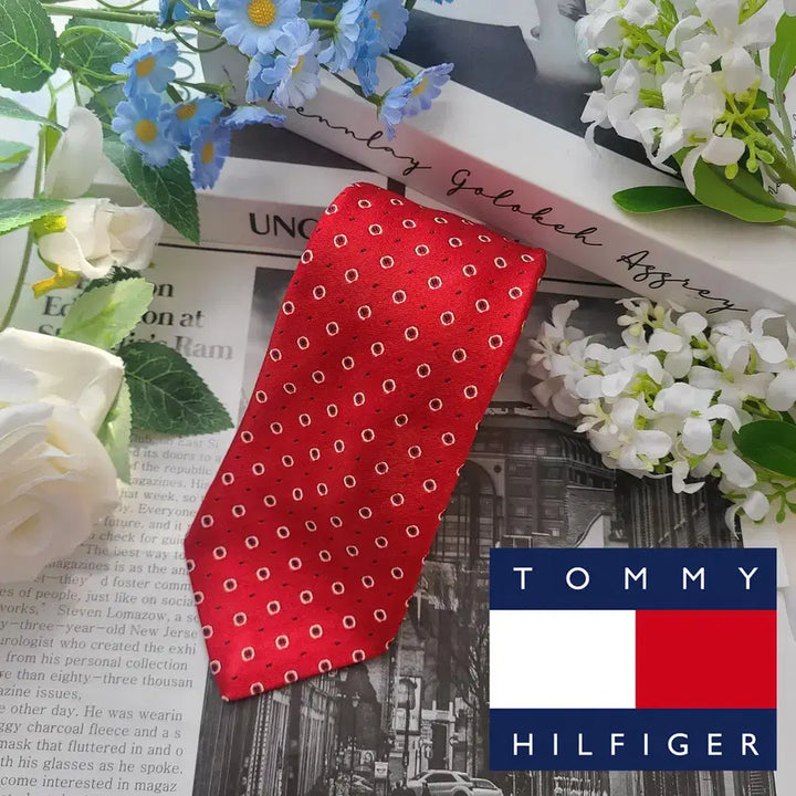[BUNJANG] Tommy Hilfiger Silk Red Micro Pattern Tie / 타미힐피거 실크 레드 패턴 넥타이 7.8cm S~A+등급 G2