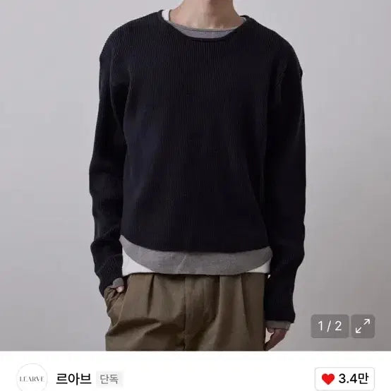 [BUNJANG] LeHahv Double Layered Contrast Textured Knit Navy / 르아브 더블 레이어드 콘트라스트 텍스쳐 니트 네이비