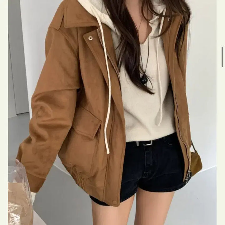 [SOLD OUT] 모던로브 블루종 카멜 스웨이드 컬러