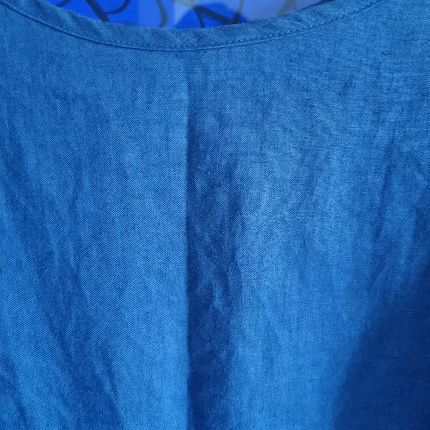 [BUNJANG] Blue Ribbon Linen Blouse / 블루 리본 매듭 린넨 마  블라우스 66~77