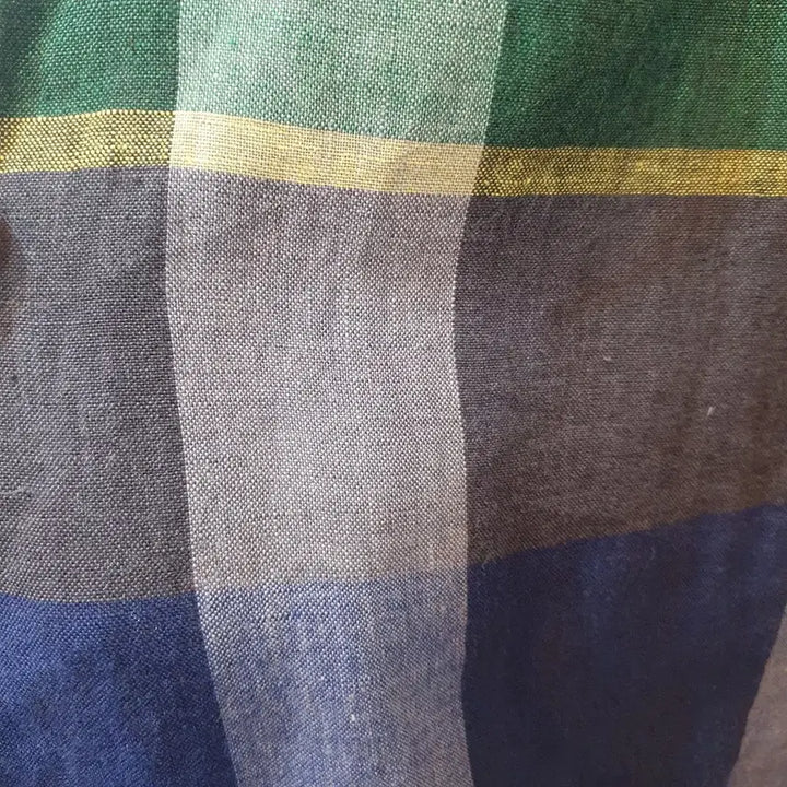 [BUNJANG] Vintage Check Linen Long Blouse / 빈티지 체크 린넨 롱 블라우스