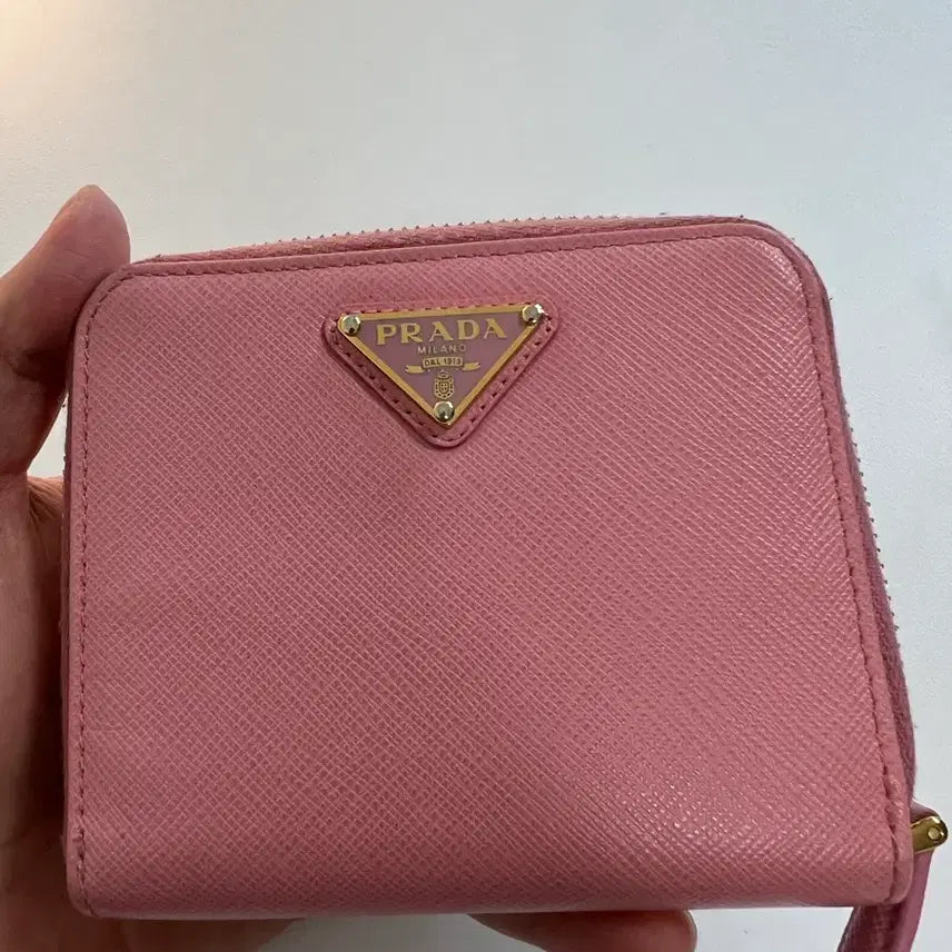 [BUNJANG] Prada Saffiano Leather Bifold Wallet Pink / 프라다 반지갑 핑크 가죽 사피아노