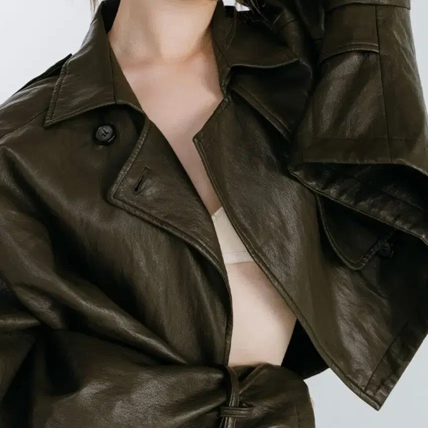 [BUNJANG] Moifair Leather Strap Trench Jacket / 모이페어 레더 스트랩 트렌치 자켓 브라운