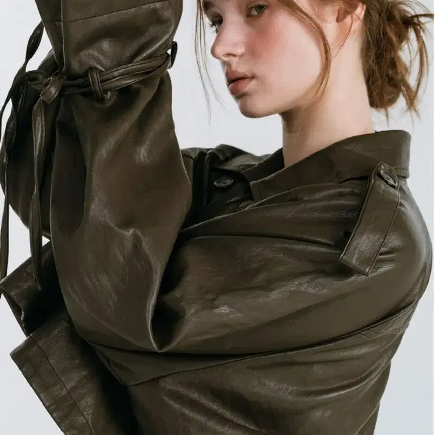 [BUNJANG] Moifair Leather Strap Trench Jacket / 모이페어 레더 스트랩 트렌치 자켓 브라운