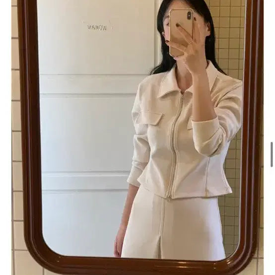 [BUNJANG] Jeongham Ollyline Ivory Two-Piece Set / 정함 올리라인 아이보리 셋업 투피스 (지퍼 자켓 롱스커트)