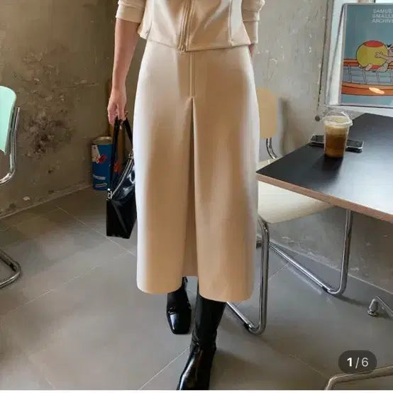 [BUNJANG] Jeongham Ollyline Ivory Two-Piece Set / 정함 올리라인 아이보리 셋업 투피스 (지퍼 자켓 롱스커트)