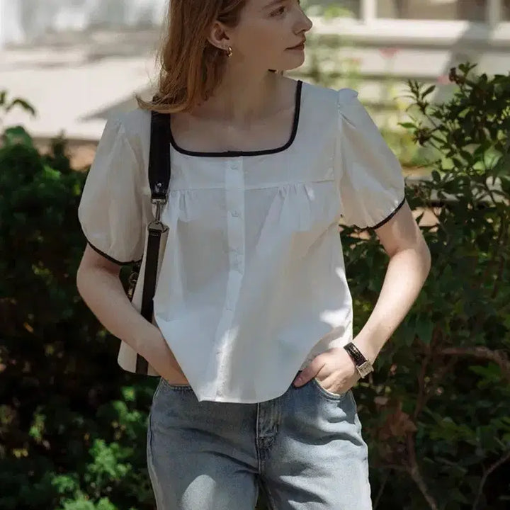 [BUNJANG] Till I Die Square Neck Shirring Blouse / 틸아이다이 스퀘어넥 셔링 블라우스