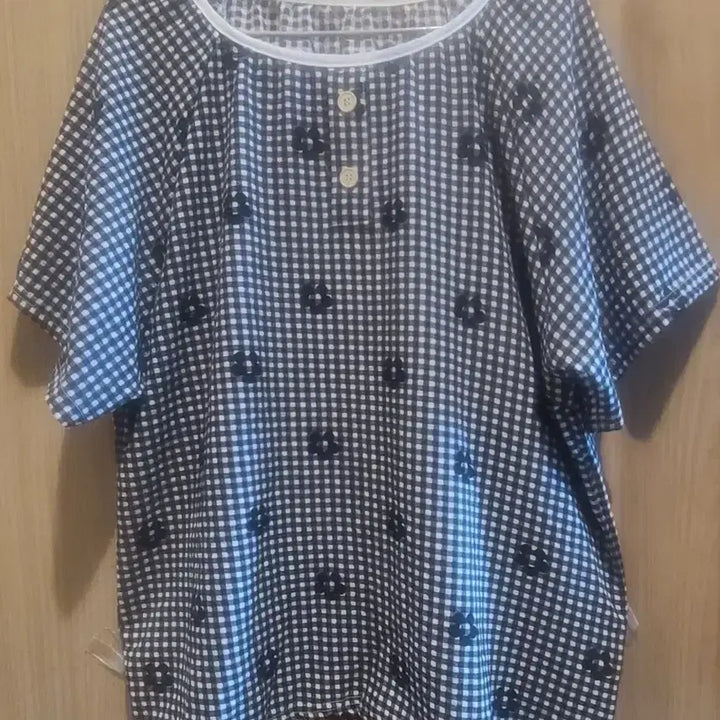 [BUNJANG] Checkered Pajama Set (Top + Bottom) / (새상품) 예쁜 체크잠옷세트(상의+하의)/(블랙/free ~77반)