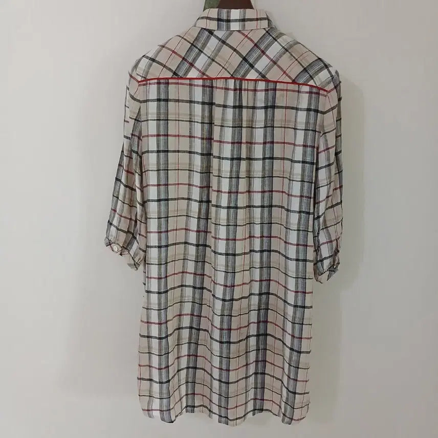 [SOLD OUT] 비꼴리끄 체크 플라워 자수 롱 셔츠