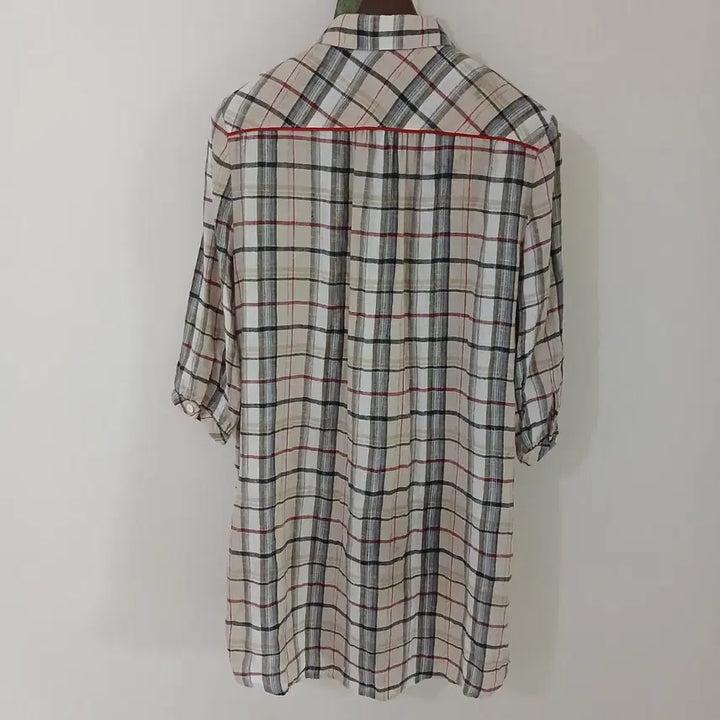 [SOLD OUT] 비꼴리끄 체크 플라워 자수 롱 셔츠