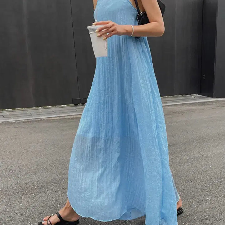 [BUNJANG] Sky Blue Long Cami Dress / 끈나시 롱 원피스 스카이블루 free