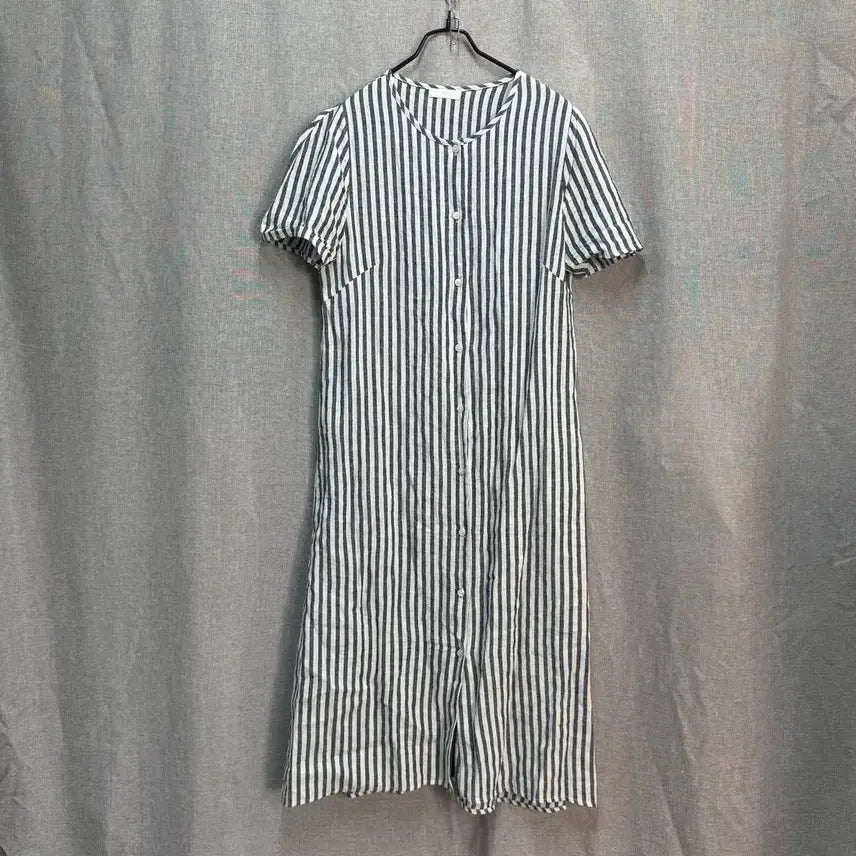 [BUNJANG] D.AMBER Striped Linen Blend Long Dress Size 66 / [66] D.AMBER 스트라이프 린넨 아사면 반팔 롱 원피스