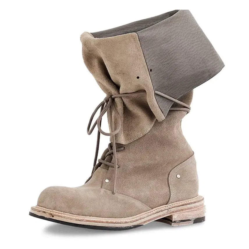 [BUNJANG] Negative Three Folded Lace-up Long Boots / [새상품] 네거티브쓰리 폴디드 레이스업 롱부츠 샌드