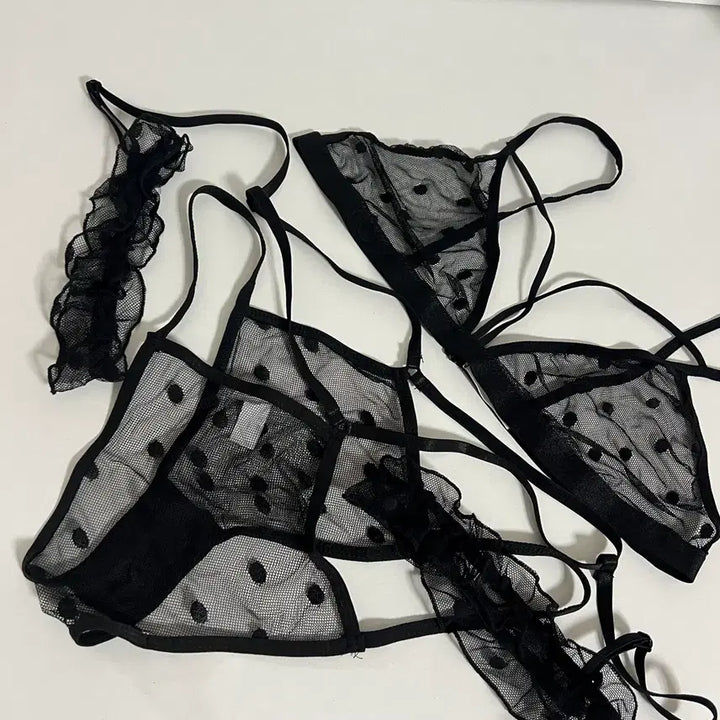 [BUNJANG] Black Mesh Dot Lingerie Set / (100% 새상품) 블랙 망사 도트 란제리 세트