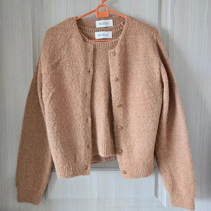 [BUNJANG] Re:Bold Orange Knit Cardigan Set / 리볼드 오렌지색 니트 반팔 + 가디건 set