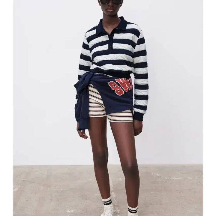 [BUNJANG] ZARA Jacquard Stripe Polo Sweater / 자라(ZARA) 자카드 스트라이프 스웨터 L