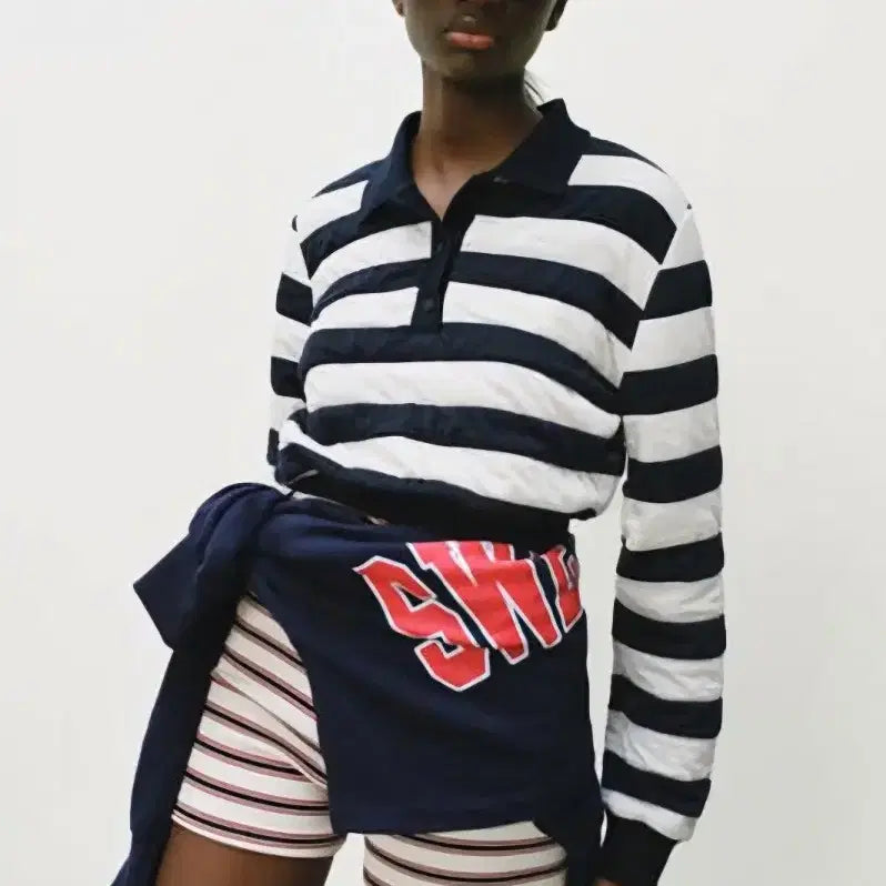 [BUNJANG] ZARA Jacquard Stripe Polo Sweater / 자라(ZARA) 자카드 스트라이프 스웨터 L