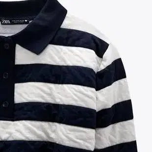 [BUNJANG] ZARA Jacquard Stripe Polo Sweater / 자라(ZARA) 자카드 스트라이프 스웨터 L