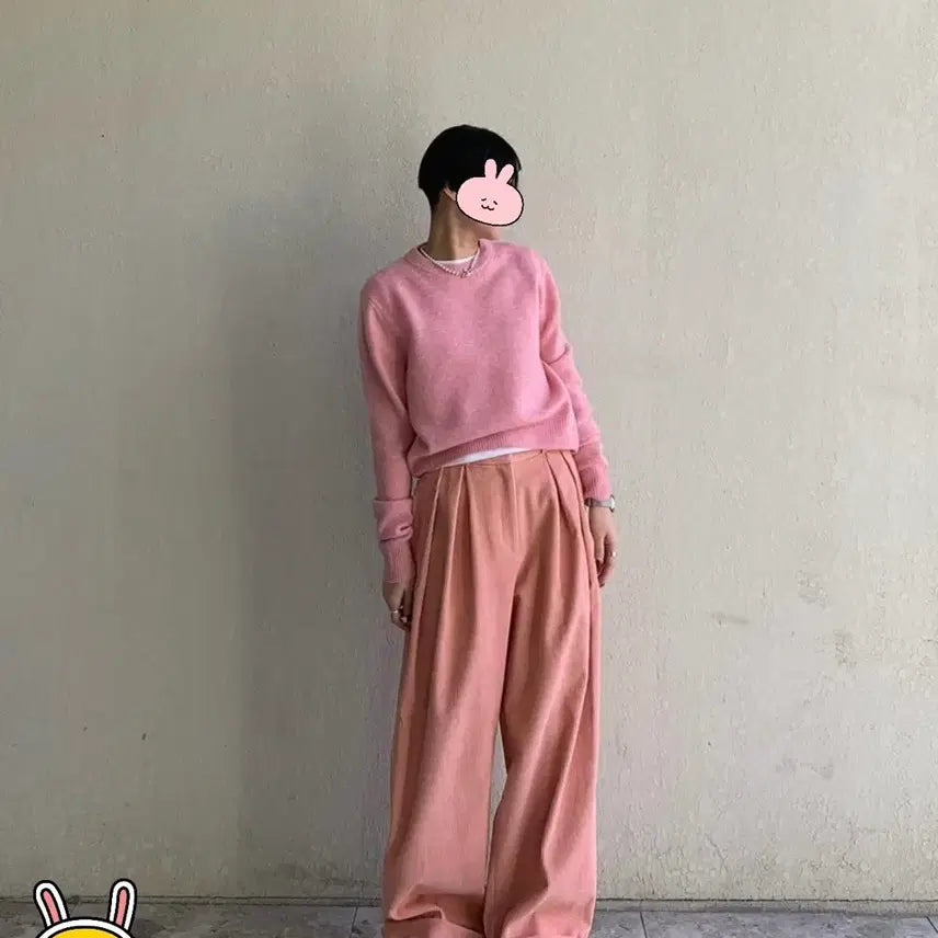 [BUNJANG] Cashmere Round Neck Knit Sweater / 도매틱 캐시라운드 니트)핑크