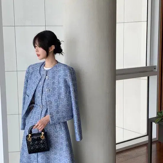 [BUNJANG] Bicini Canard Tweed Jacket &amp; Shorts Set / 바이씨니 제작 까나트위드자켓+반바지 블루 세트