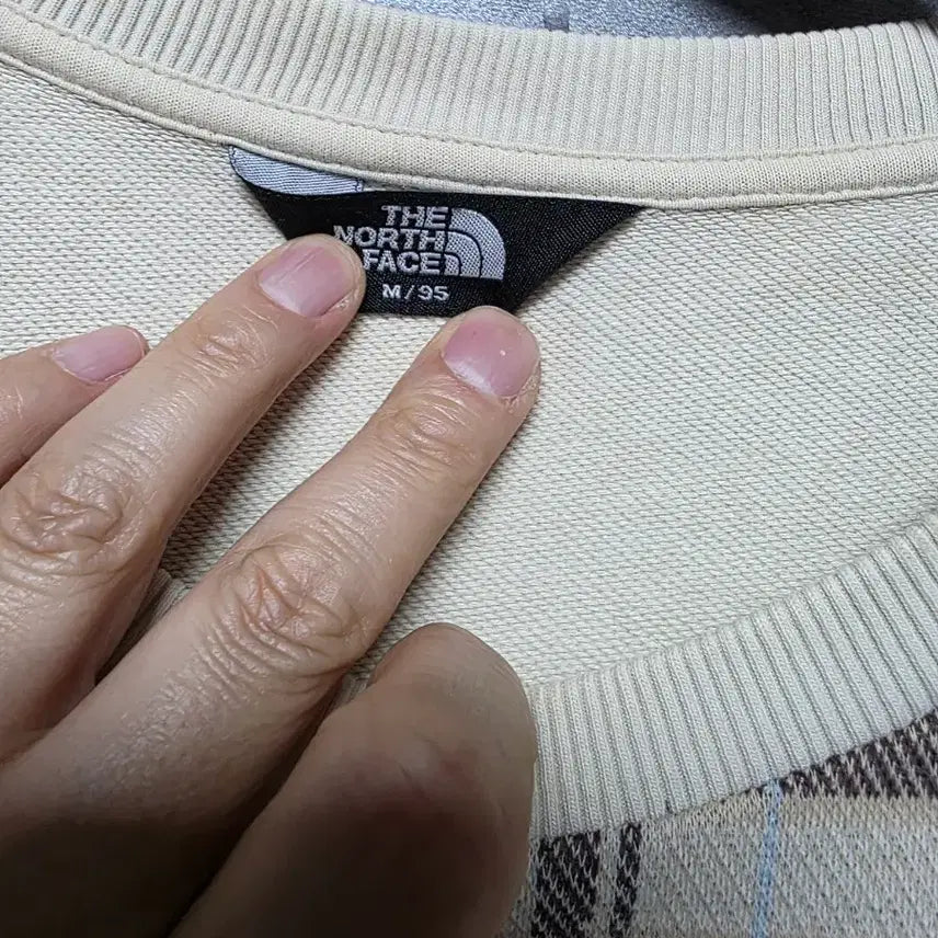 [BUNJANG] The North Face Check Pattern Sweatshirt Ivory Size 95 Oversized Fit / 노스페이스 체크 패턴 맨투맨 아이보리  사이즈 95 오버핏