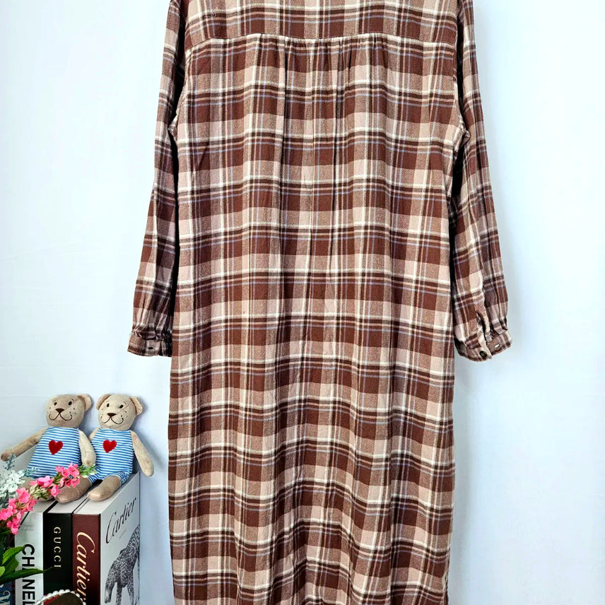[BUNJANG] Beige Check Shirt Long Dress / 딩동 :) 베이지 체크 셔츠형 롱원피스