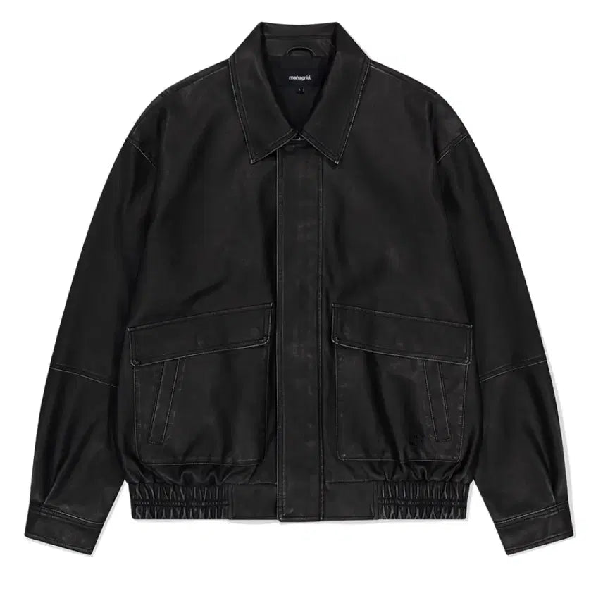 [BUNJANG] Mahagrid Faux Leather Blouson Jacket / WASHED FAUX LEATHER BLOUSON